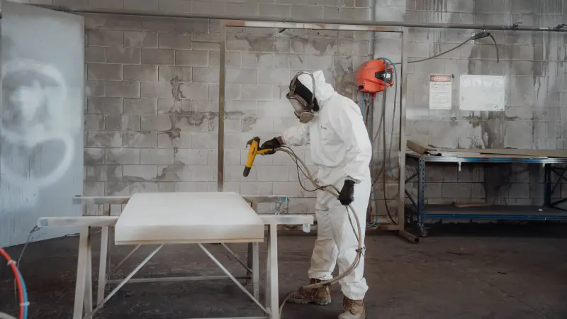 Powder coating applied to an outdoor metal table frame